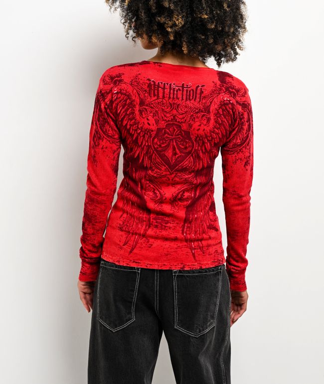 Affliction Fleuresque Red Wash Thermal Long Sleeve T-Shirt - thumbnail 2