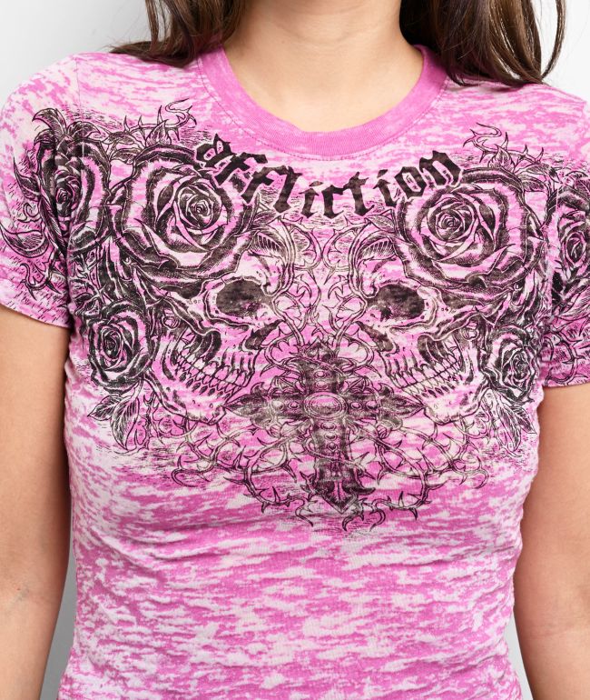Affliction Forgotten Pink Burnout Crop T-Shirt - thumbnail 3