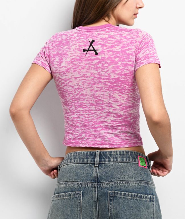 Affliction Forgotten Pink Burnout Crop T-Shirt - thumbnail 2