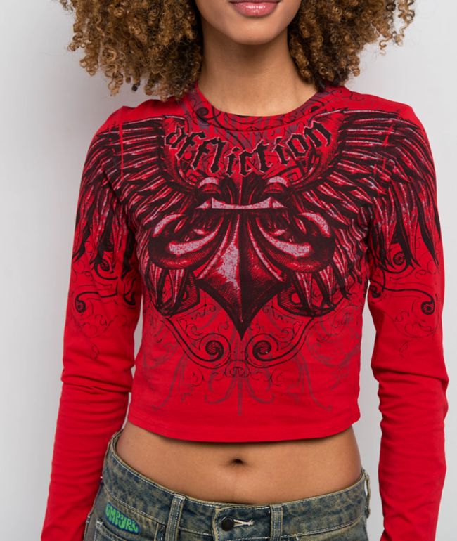 Affliction Ice Blade Red Long Sleeve Crop T-Shirt - thumbnail 3