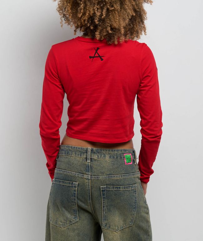 Affliction Ice Blade Red Long Sleeve Crop T-Shirt - thumbnail 2