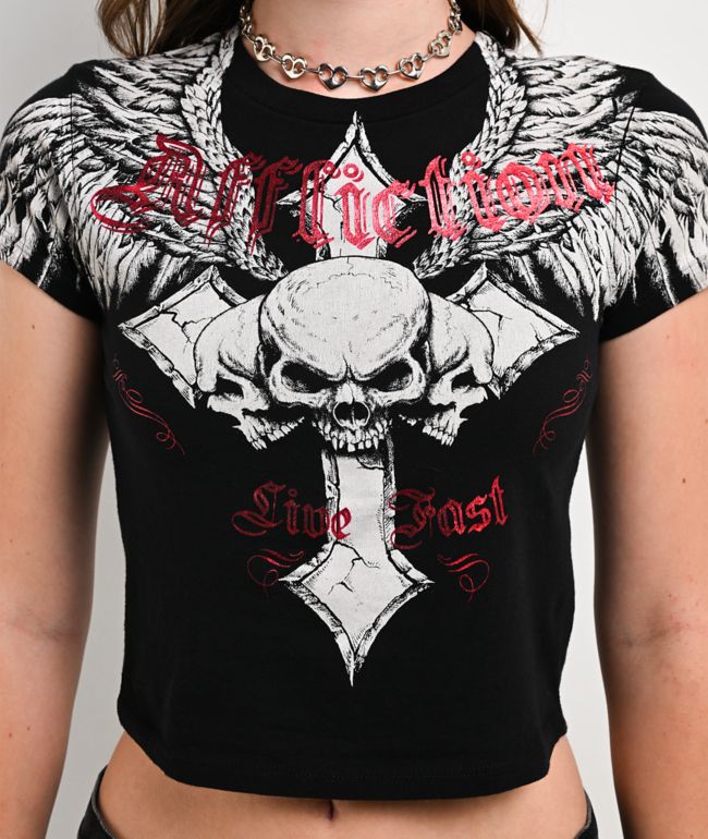 Affliction Imperial Life Black Crop T-Shirt - thumbnail 3