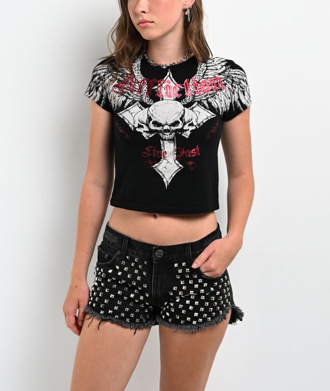 Affliction Imperial Life Black Crop T-Shirt - thumbnail 2