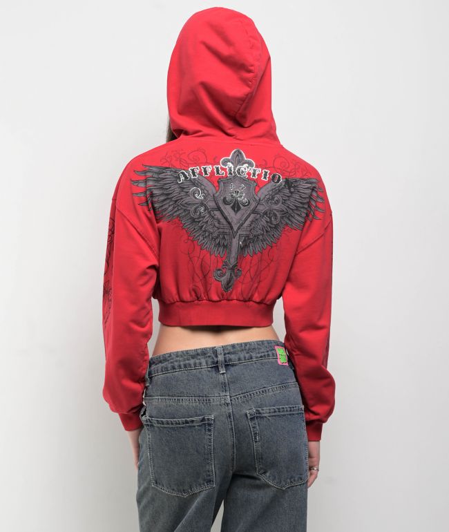 Affliction Lifeless Red Crop Zip Hoodie - thumbnail 3