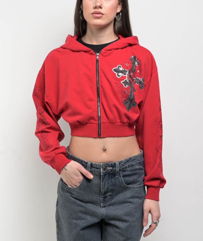 Affliction Lifeless Red Crop Zip Hoodie - thumbnail 2