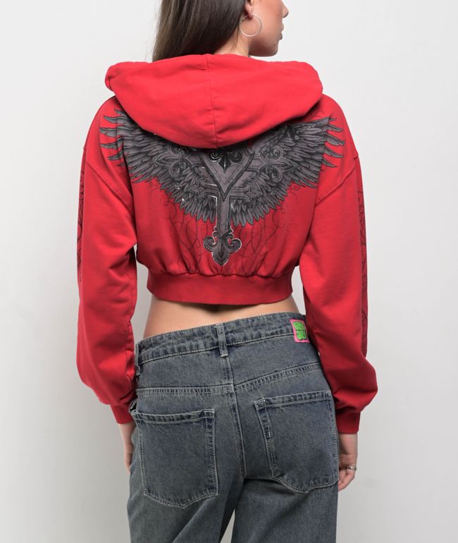 Affliction Lifeless Red Crop Zip Hoodie