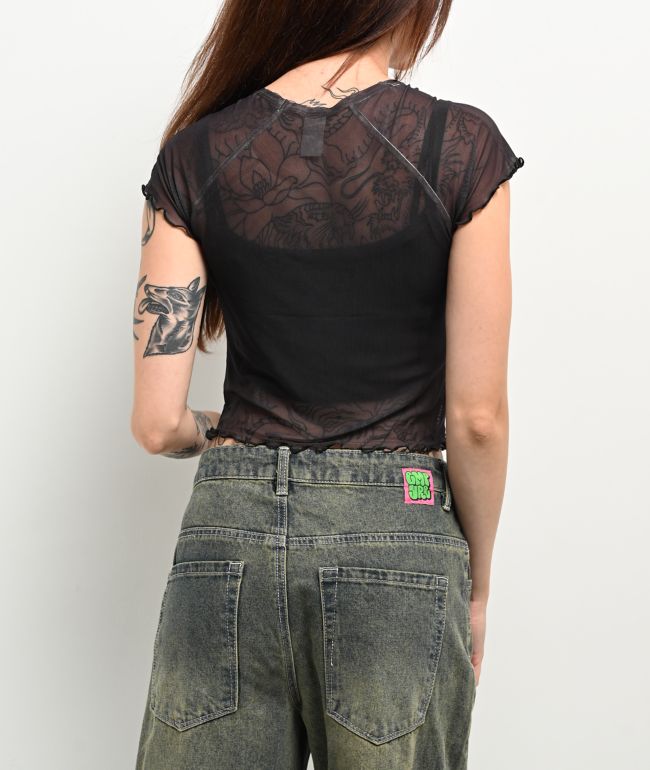 Affliction Loki Mesh Black Crop T-Shirt - thumbnail 3