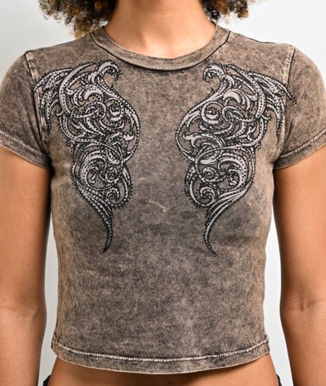 Affliction Lovington Black Wash Crop T-Shirt - thumbnail 3