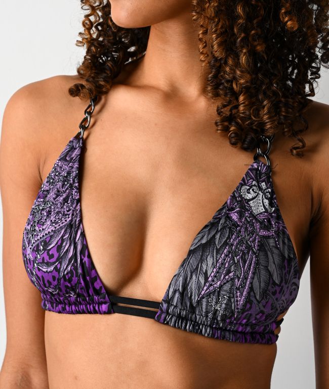 Affliction Medallion Purple Triangle Bikini Top - thumbnail 3