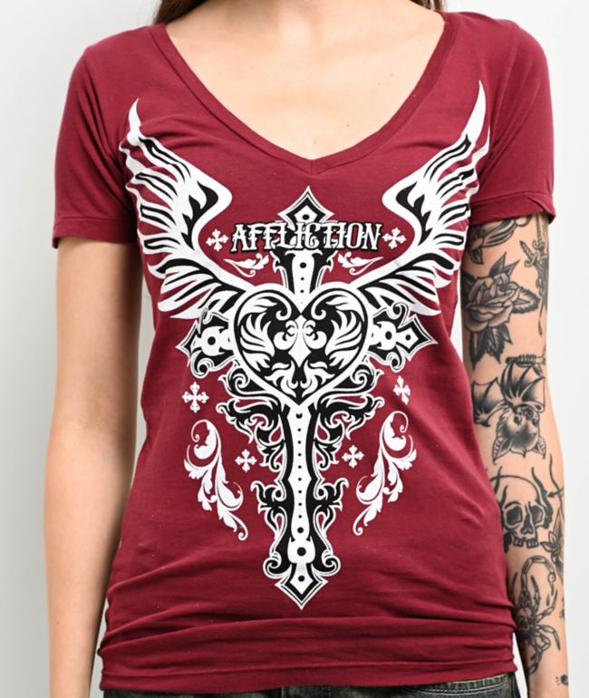 Affliction Montreaux Red V-Neck T-Shirt - thumbnail 3