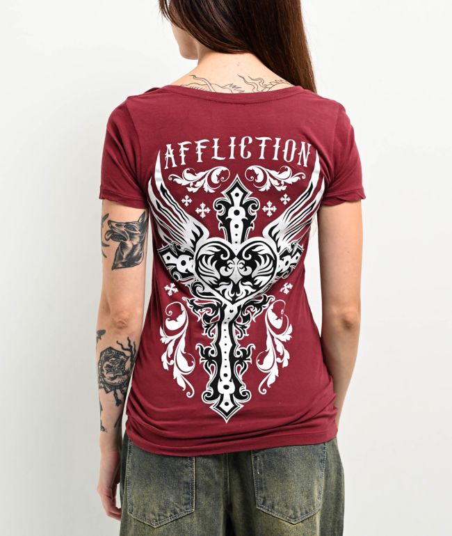 Affliction Montreaux Red V-Neck T-Shirt - thumbnail 2