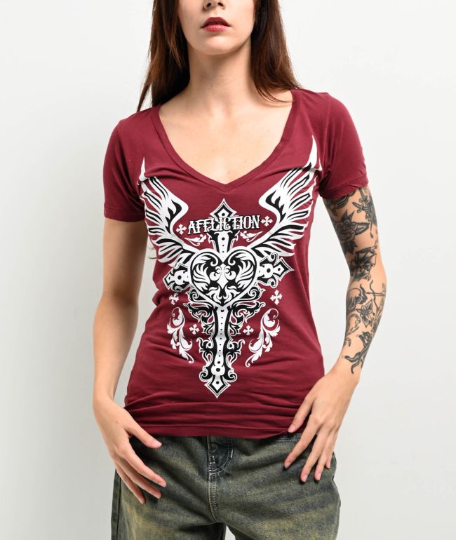 Affliction Montreaux Red V-Neck T-Shirt