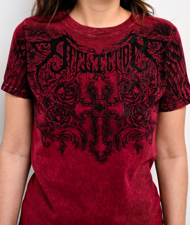 Affliction Pale Sorrow Red Crop T-Shirt - thumbnail 3