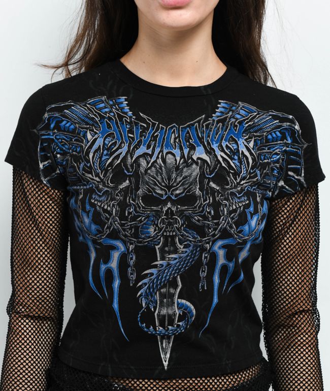 Affliction Primal Black 2Fer Crop Long Sleeve T-Shirt - thumbnail 3