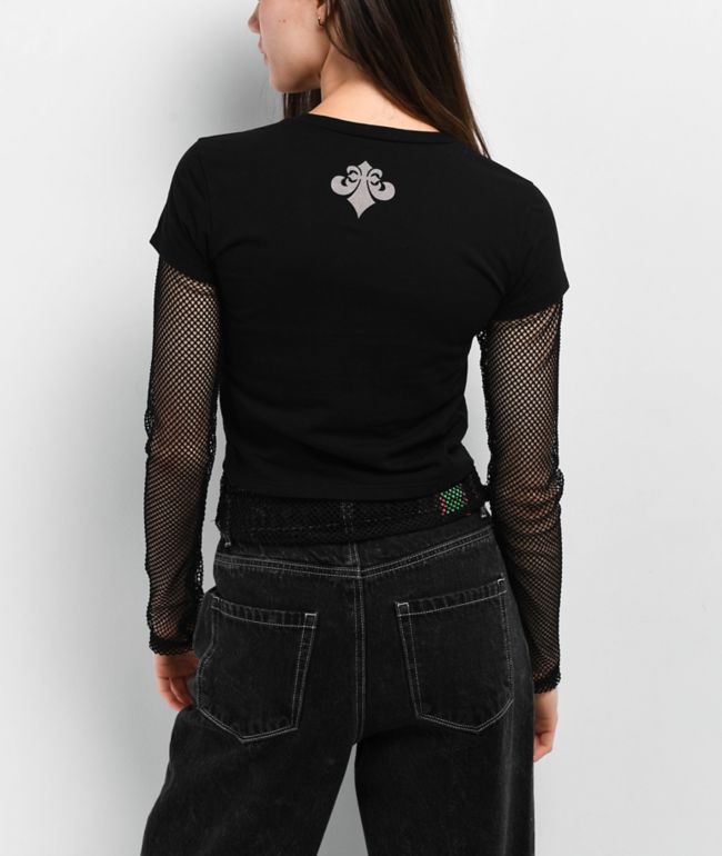 Affliction Primal Black 2Fer Crop Long Sleeve T-Shirt - thumbnail 2