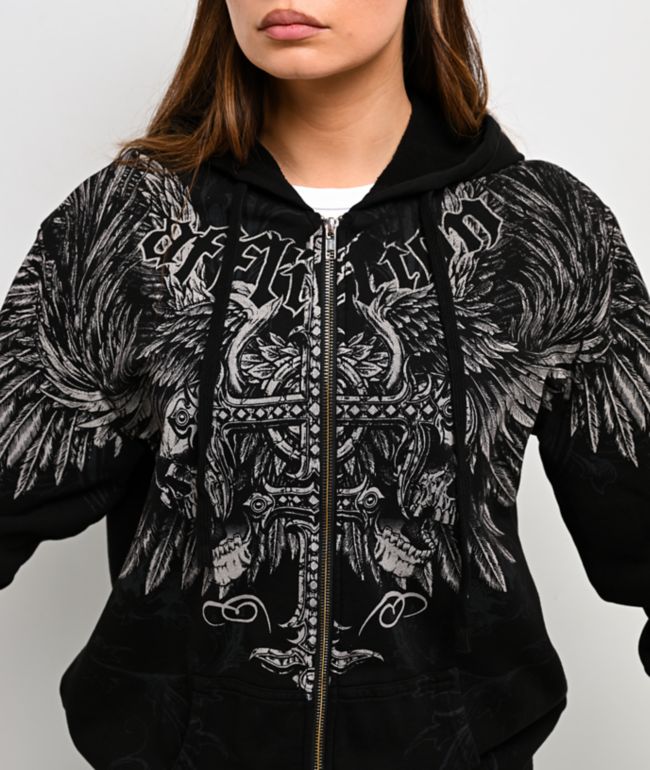 Affliction Saint Scream Black Relaxed Zip Hoodie - thumbnail 3