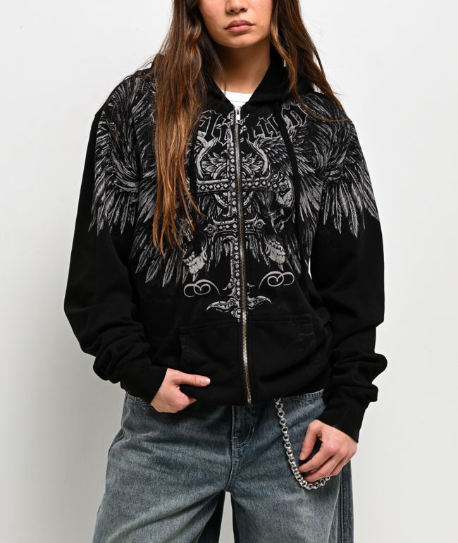 Affliction Saint Scream Black Relaxed Zip Hoodie