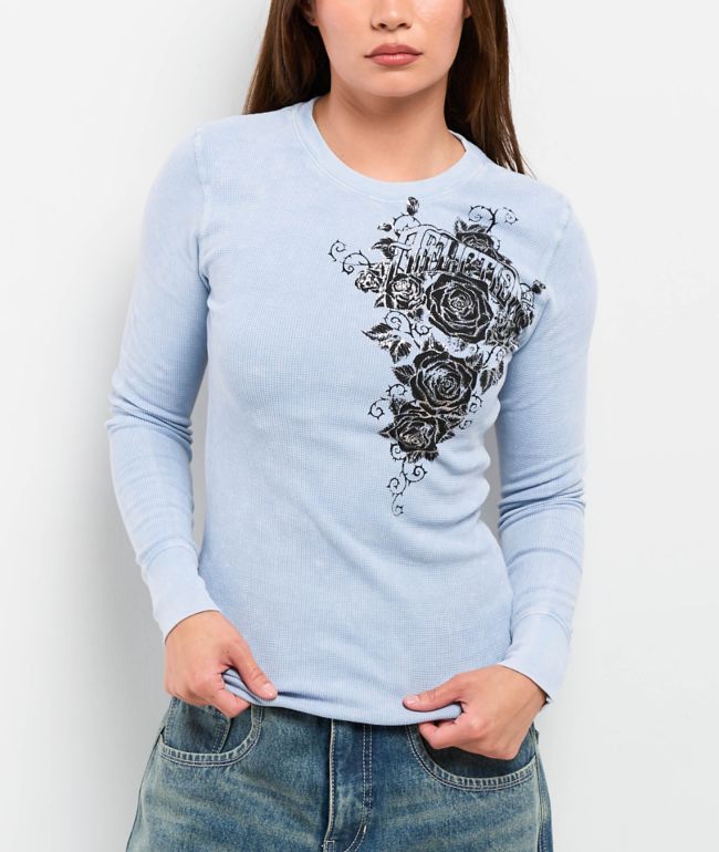 Affliction Secret Garden Light Blue Wash Thermal Long Sleeve T-Shirt