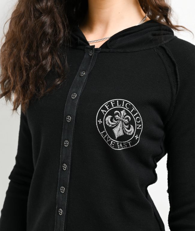 Affliction Simulation Black Thermal Button Up Hoodie - thumbnail 3