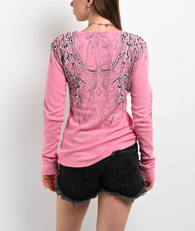 Affliction Skeleton Pink Thermal Long Sleeve T-Shirt - thumbnail 2