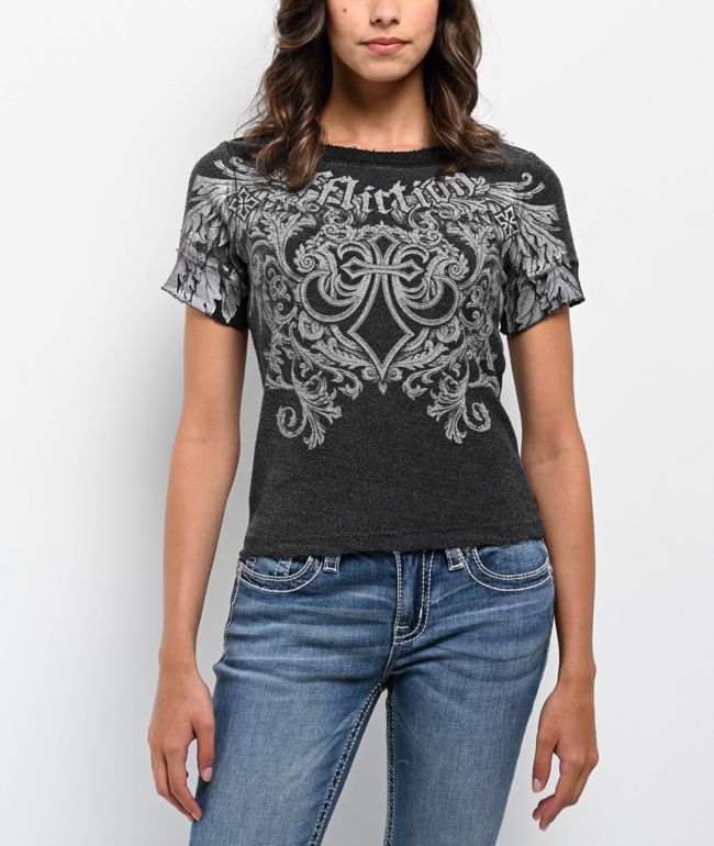 Affliction Step Of Faith Black Terry Cloth Crop T-Shirt