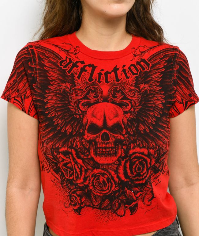 Affliction Stoker Red Crop T-Shirt - thumbnail 3