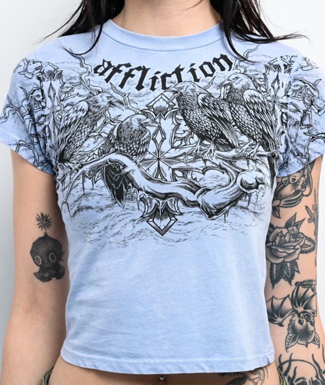 Affliction Superstition Blue Wash Crop T-Shirt - thumbnail 3
