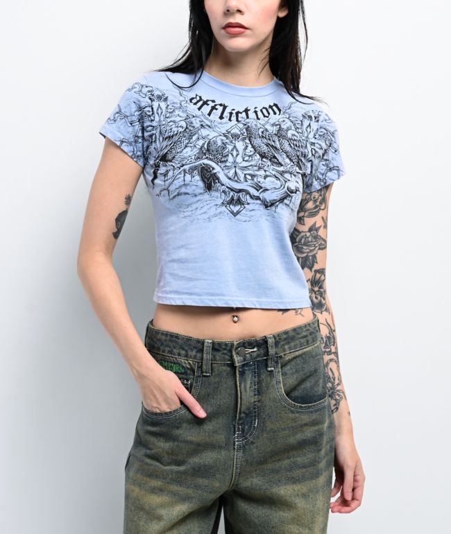Affliction Superstition Blue Wash Crop T-Shirt
