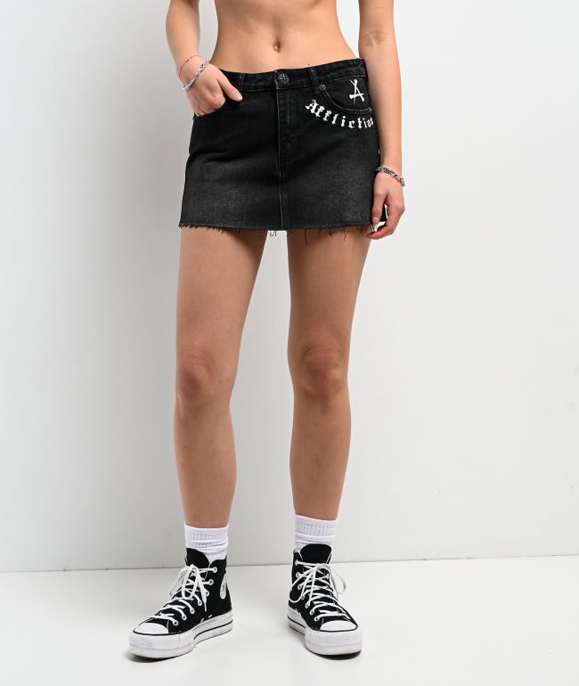 Affliction Winged Up Black Denim Cutoff Mini Skirt - thumbnail 2