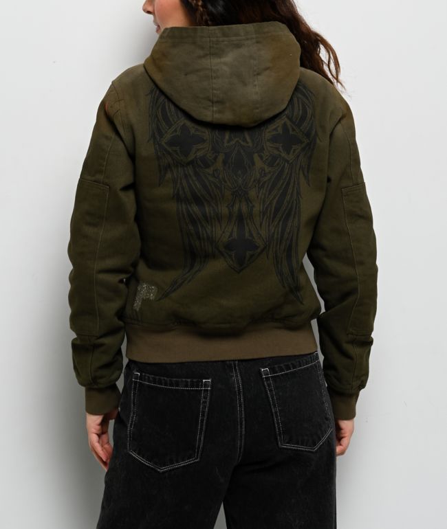 Affliction Wrecking Ball Olive Green Hooded Canvas Jacket - thumbnail 2