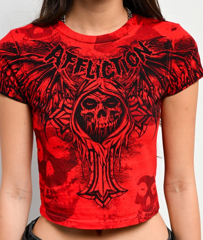 Affliction x Misfits Bat Red Crop T-Shirt - thumbnail 3