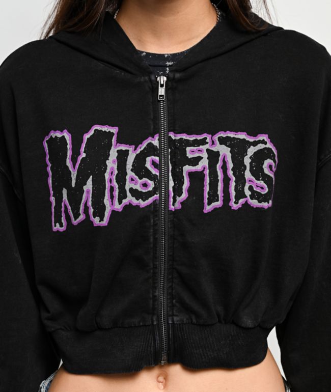 Affliction x Misfits Crypt Black Crop Zip Hoodie - thumbnail 3