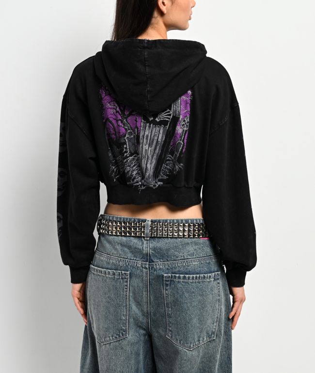 Affliction x Misfits Crypt Black Crop Zip Hoodie - thumbnail 2