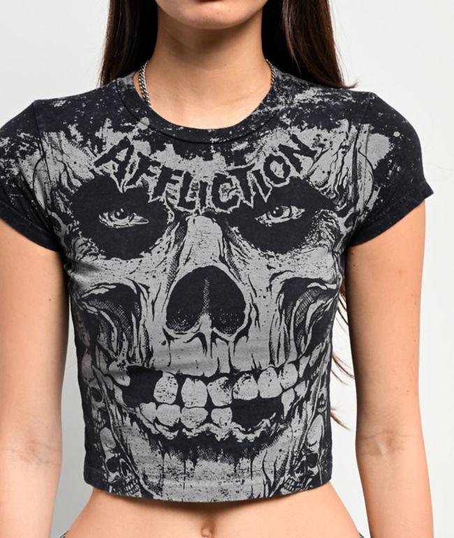 Affliction x Misfits Skully Black Crop T-Shirt - thumbnail 3