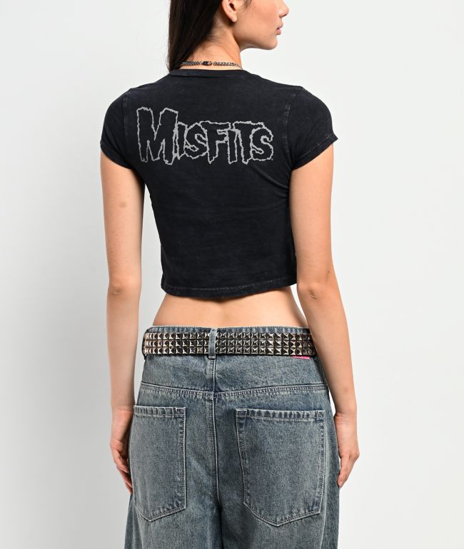 Affliction x Misfits Skully Black Crop T-Shirt - thumbnail 2