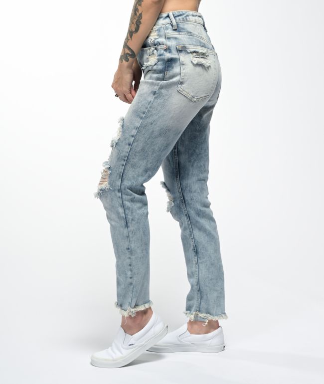 Almost Famous Acid Wash Denim Mom Jeans - thumbnail 3
