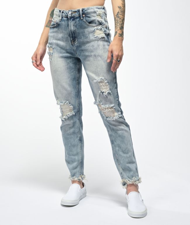 Almost Famous Acid Wash Denim Mom Jeans