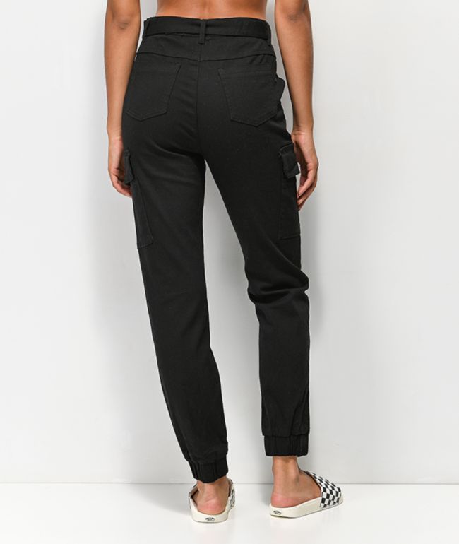 Almost Famous Belted Black Cargo Pants - thumbnail 2