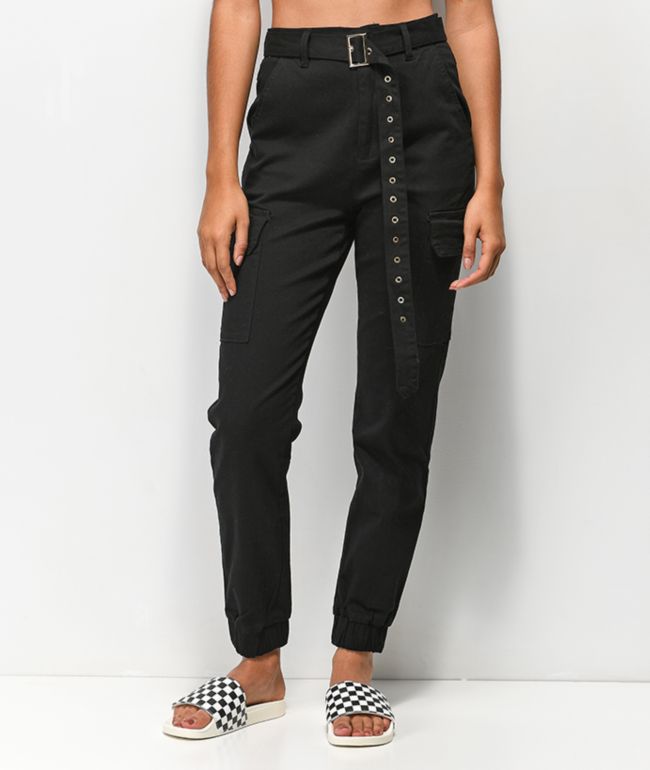 Almost Famous Belted Black Cargo Pants