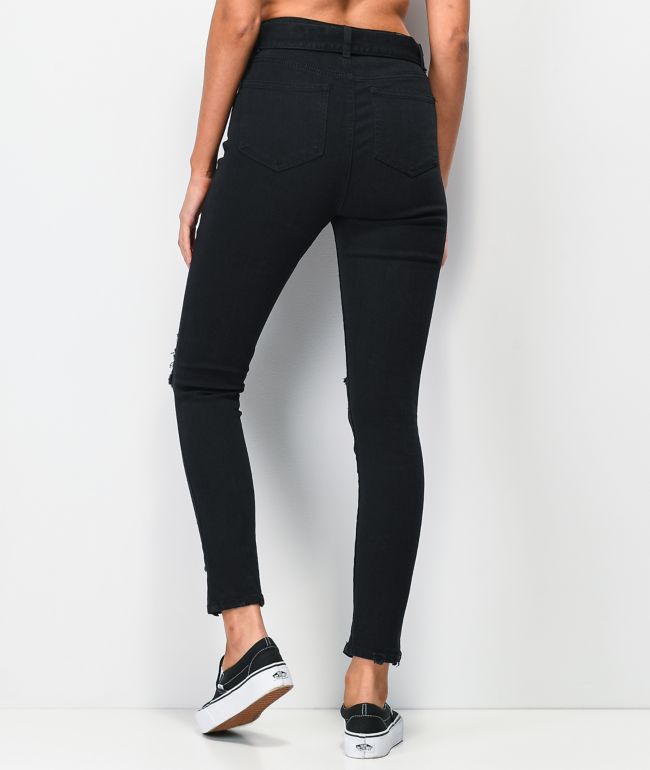 Almost Famous Belted Black Denim Jogger Pants - thumbnail 2