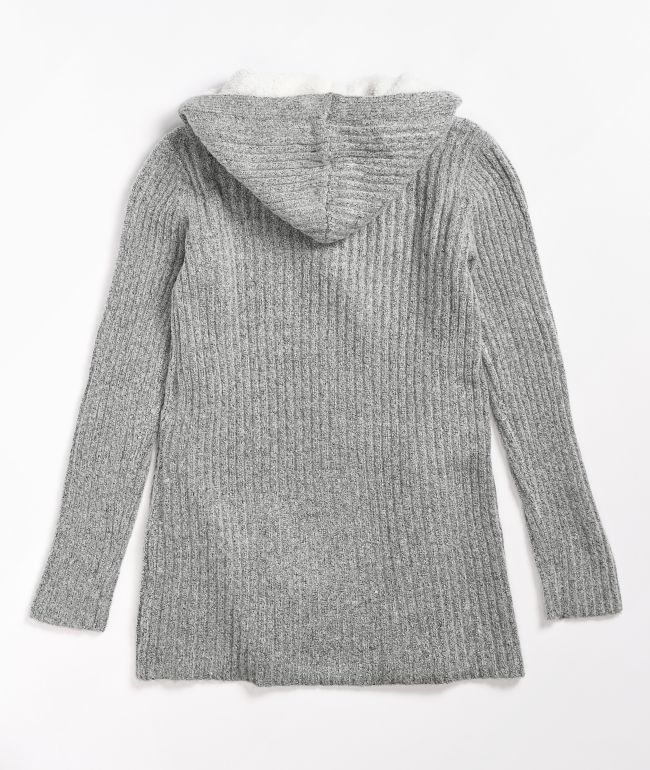 Almost Famous Sherpa Grey Hooded Cardigan - thumbnail 2