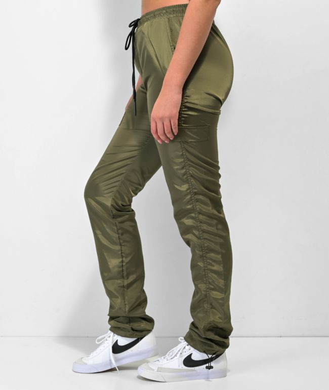 American Stitch Olive Satin Jogger Pants - thumbnail 3