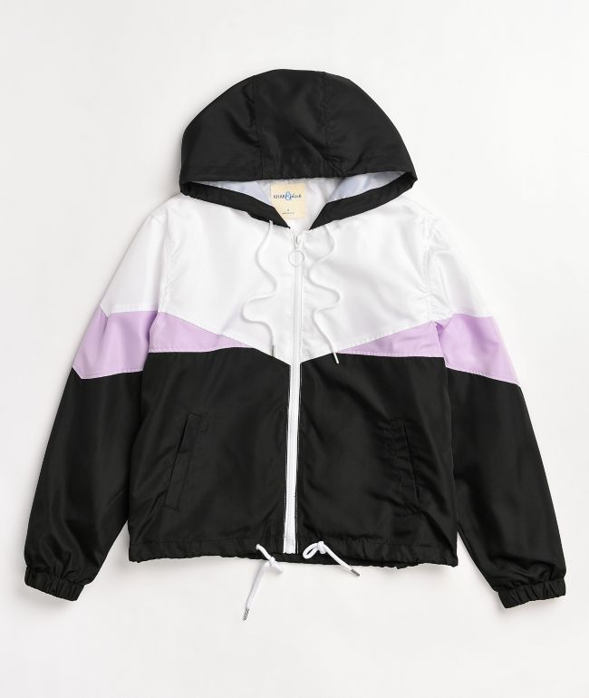 Angel Kiss Black & White Colorblock Crop Windbreaker Jacket