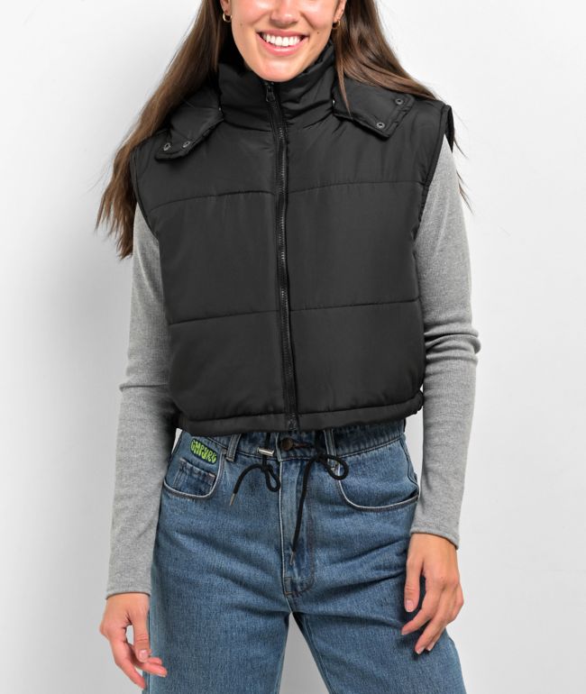 Angel Kiss Black Crop Puffer Vest - thumbnail 3