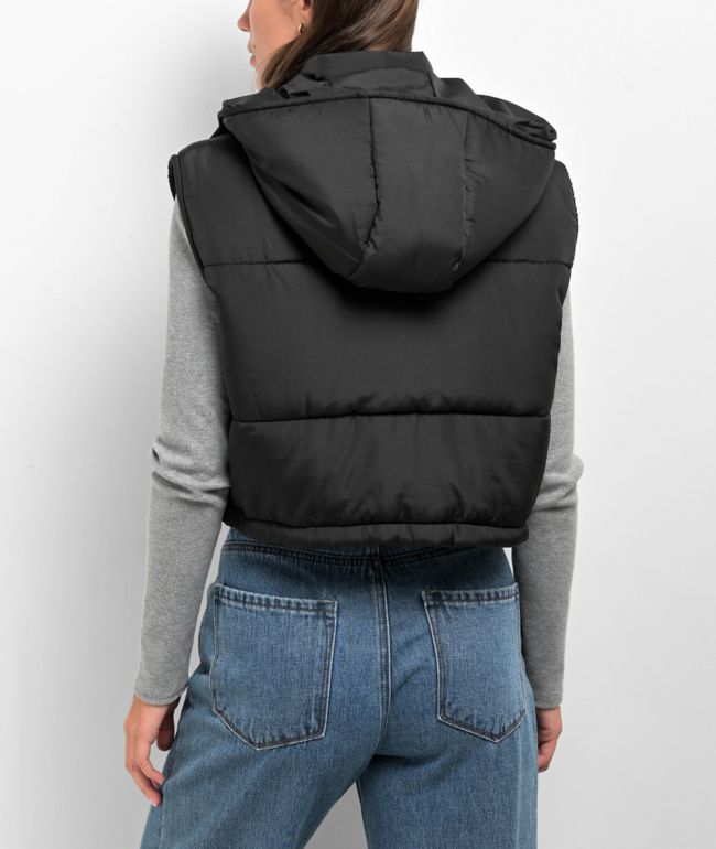 Angel Kiss Black Crop Puffer Vest - thumbnail 2