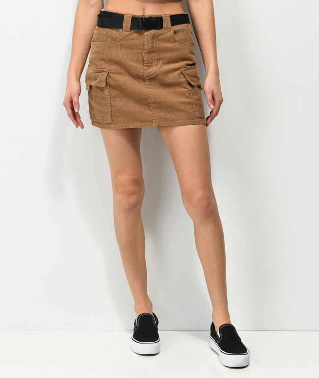 Angel Kiss Brown Corudory Belted Mini Skirt