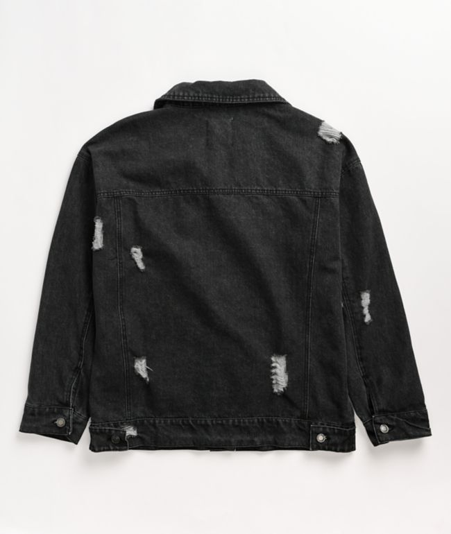 Angel Kiss Distressed Black Denim Jacket - thumbnail 3