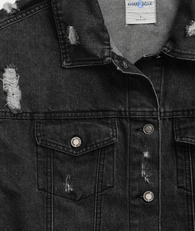 Angel Kiss Distressed Black Denim Jacket - thumbnail 2