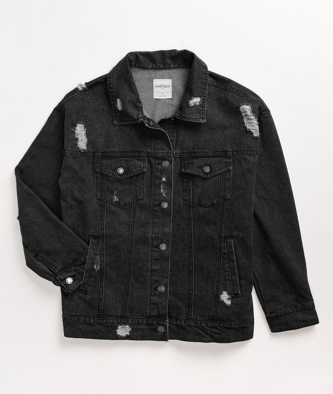 Angel Kiss Distressed Black Denim Jacket