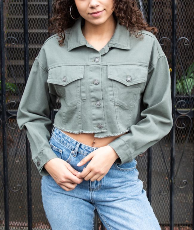 Angel Kiss Olive Crop Corduroy Jacket - thumbnail 3